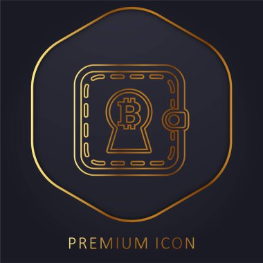 Bir Cüzdan Altın Çizgisi logosu veya simgesi üzerinde Anahtar Deliği Şeklinde Bitcoin işareti