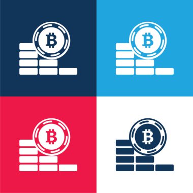 Bitcoin Coin Going Down blue and red four color minimal icon set clipart