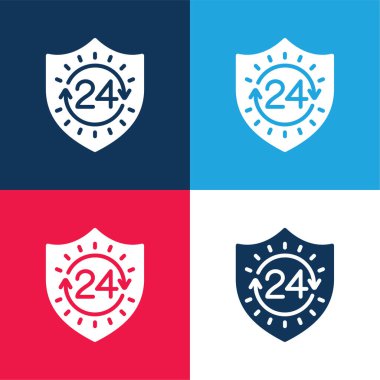 24 Hours blue and red four color minimal icon set clipart