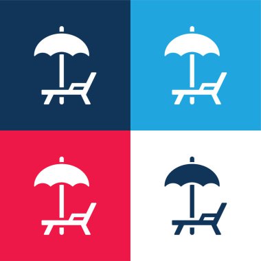 Plaj Şemsiyesi ve Hamak mavi ve kırmızı dört renk simgesi seti
