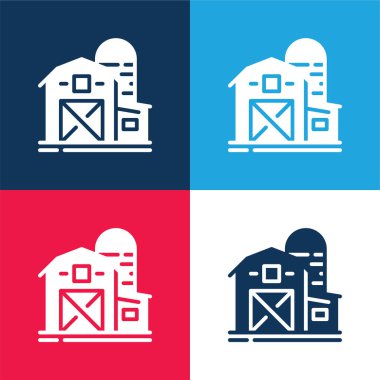 Ahır mavi ve kırmızı dört renk minimal simge kümesi