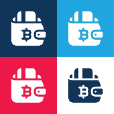 Bitcoin mavi ve kırmızı dört renk minimal simge kümesi