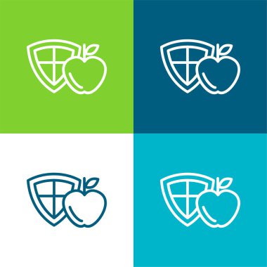 Apple And A Shield Düz Renk simgesi seti