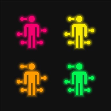 Akupunktur dört renk parlayan neon vektör simgesi