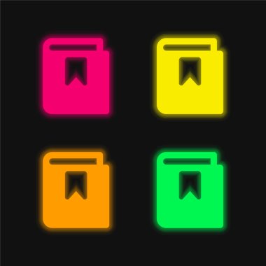 Kitap dört renk parlayan neon vektör simgesi
