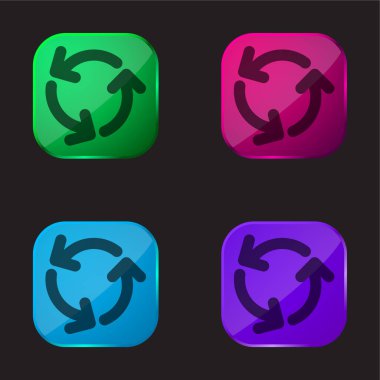 Arrows Circle Of Three Rotating In Counterclockwise Direction four color glass button icon clipart