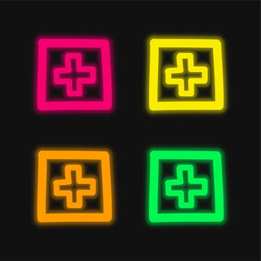 Add Hand Drawn Button Outline four color glowing neon vector icon clipart