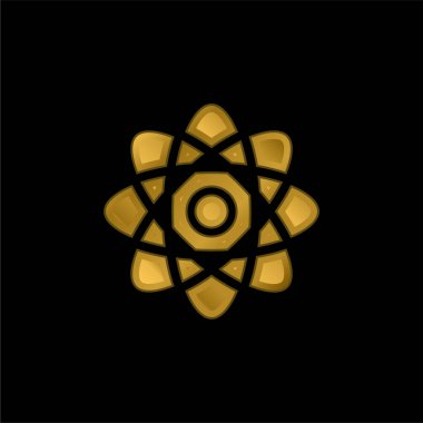 Atom altın kaplamalı metalik simge veya logo vektörü