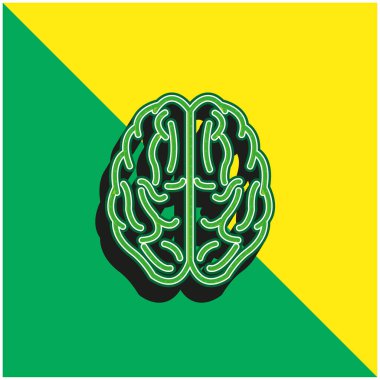 Beyin Üst Görünümü Dış Hattı Yeşil ve Sarı 3D vektör simgesi logosu