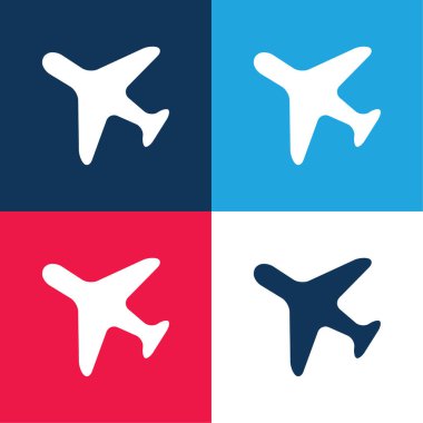 Airplane Facing Left blue and red four color minimal icon set clipart