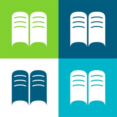 Kitap Açılmış Sayfalar Düz 4 renk minimal simgesi seti