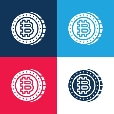 Bitcoin mavi ve kırmızı dört renk minimal simge kümesi