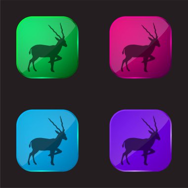 Antelope Silhouette From Side View four color glass button icon clipart