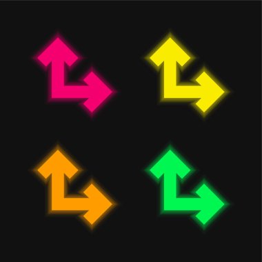 Arrows In Right Angle four color glowing neon vector icon clipart