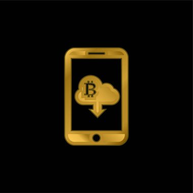 Bulutlu Bitcoin İşareti Aşağı Ok İndirme Sembolü Cep telefonu altın kaplama metal simge veya logo vektörü