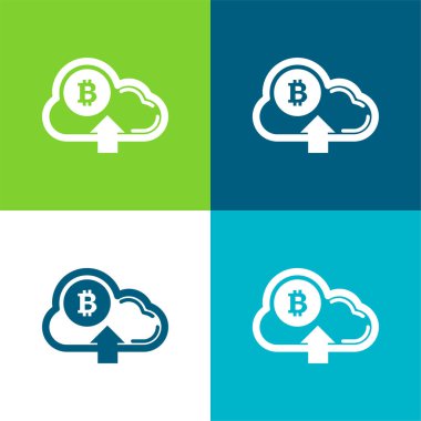 Bulut Üzerinde Bitcoin Yukarı Ok Sembolü Düz 4 renk minimal simgesi seti