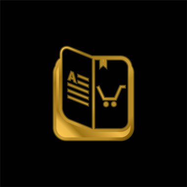 Kitap altın kaplamalı metalik simge veya logo vektörü