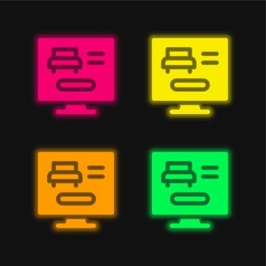 Parlak neon vektör simgesi ile çevrimiçi rezervasyon yapılıyor