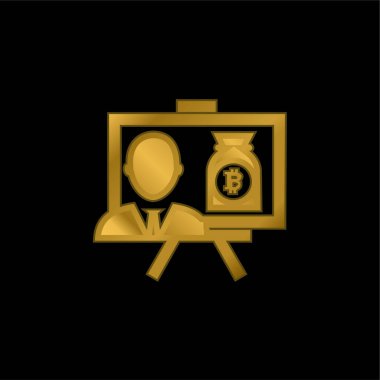 Bitcoin Sunumu Para Çantası Sembol altın kaplama metalik simge veya logo vektörü
