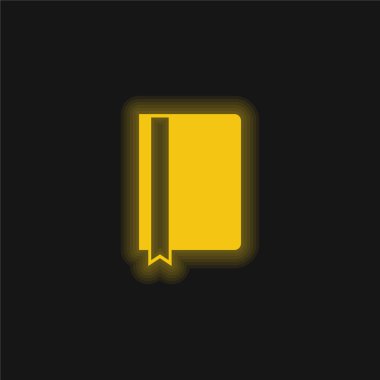 Book Of Dark Cover With Bookmark Ribbon yellow glowing neon icon clipart