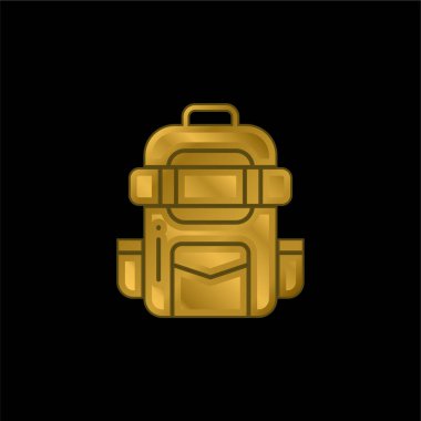 Sırt çantası altın kaplamalı metalik simge veya logo vektörü