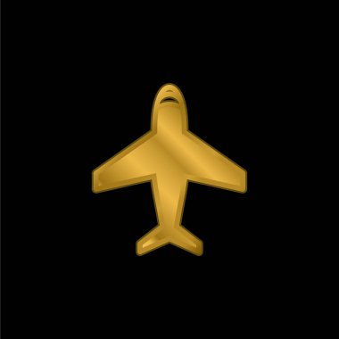 Dikey Yükselen Konum Altın Kaplama Metal Simge veya Logo Vektörü Uçağı