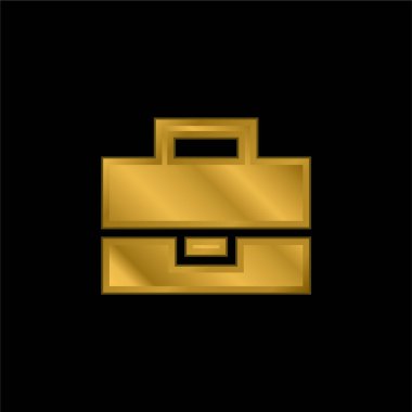 Black Briefcase gold plated metalic icon or logo vector clipart