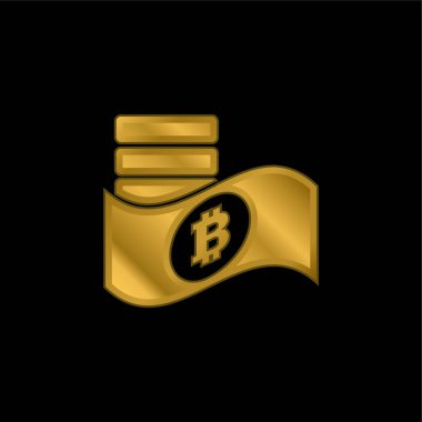 Kağıt ve Sikkelerde Bitcoin Sembolü Altın kaplama metalik simge veya logo vektörü