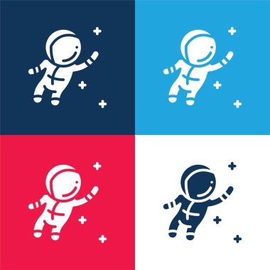 Astronaut blue and red four color minimal icon set clipart