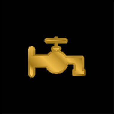 Bathroom Tap Silhouette gold plated metalic icon or logo vector clipart