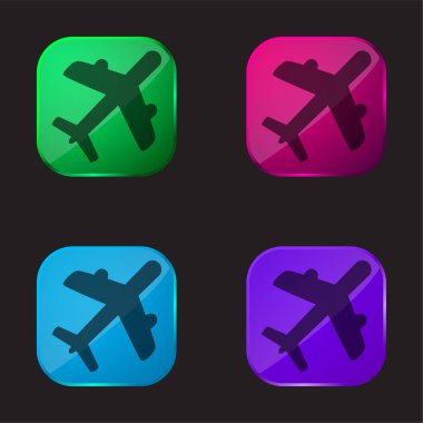 Uçak dört renkli cam düğme simgesi
