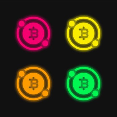Bitcoin dört renk parlayan neon vektör simgesi