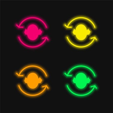 Bir Baş Silueti Etrafındaki Oklar Dört Renkli Parlayan neon vektör simgesi