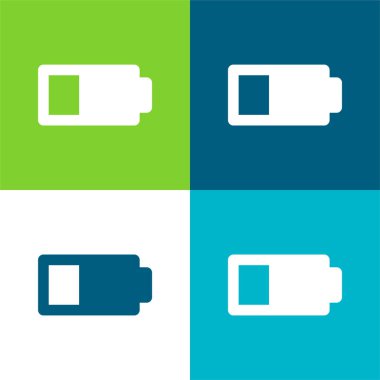 Battery Status Sign With Less Than Half Energy Charge Flat four color minimal icon set clipart