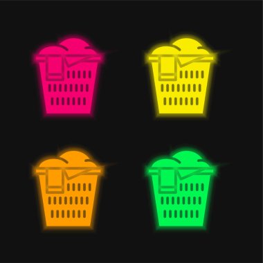 Dört sepet parlayan neon vektör simgesi
