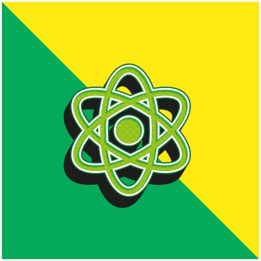 Atom Enerjisi Yeşil ve Sarı 3D vektör simgesi