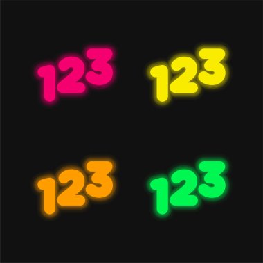 123 Numaralar Dört Renkli neon vektör simgesi