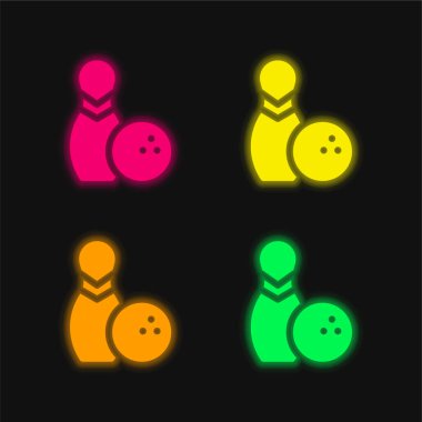 Bowling Pins dört renkli parlak neon vektör simgesi