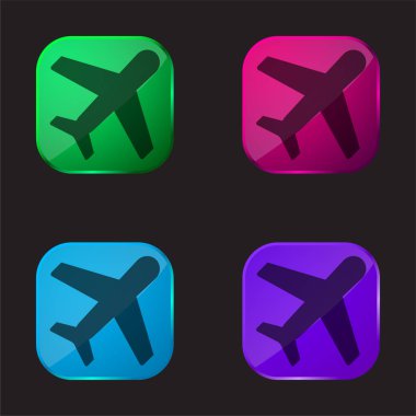 Uçak dört renkli cam düğme simgesi