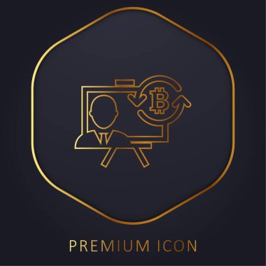 Dairesel Oklarla Bitcoin Sunumu Sembol altın çizgi prim logosu veya simgesi