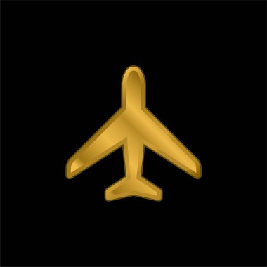 Uçak altın kaplamalı metalik simge veya logo vektörü