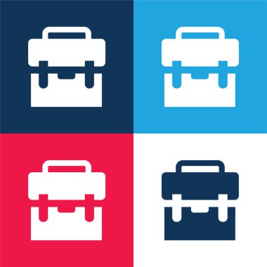 Siyah bavul mavi ve kırmızı dört renk minimal simgesi