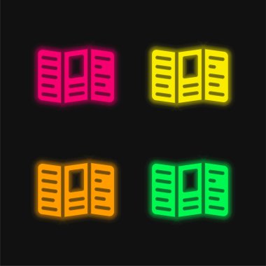 Booklet Text four color glowing neon vector icon clipart