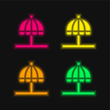 Plaj Şemsiyesi. Parlak neon vektör simgesi.
