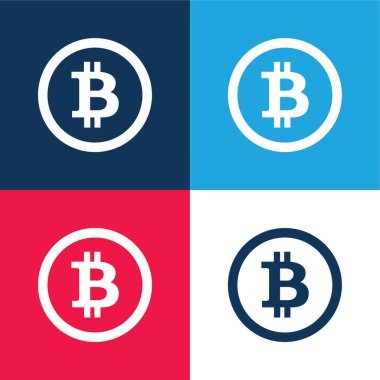 Bitcoin mavi ve kırmızı dört renk minimal simge kümesi