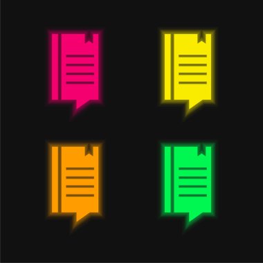 Kitap dört renk parlayan neon vektör simgesi