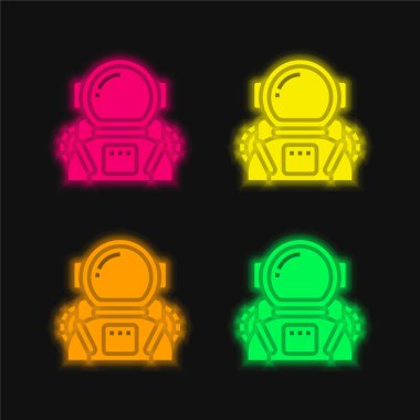 Astronot dört renk parlayan neon vektör simgesi