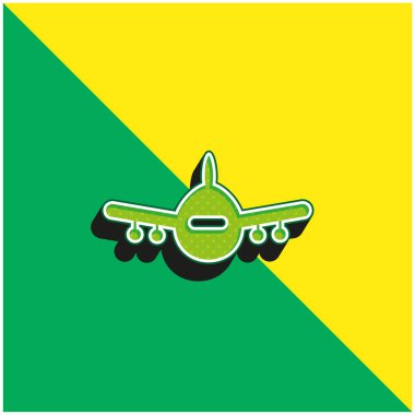 Uçak Önü Görünümü Yeşil ve Sarı 3D vektör simgesi
