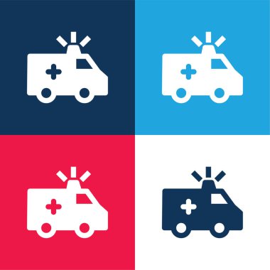 Ambulans mavi ve kırmızı dört renk minimal simgesi seti