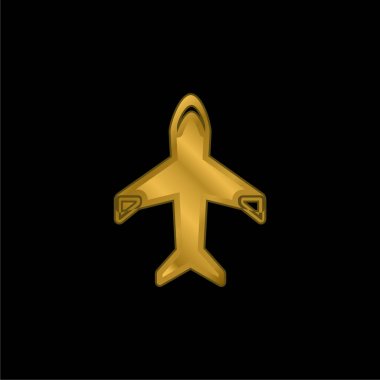 Big Plane gold plated metalic icon or logo vector clipart